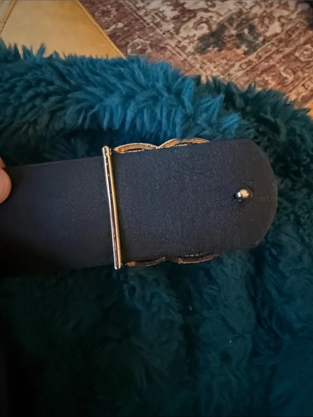 Black Croc-Embossed Belt with Gold Double-G Buckle